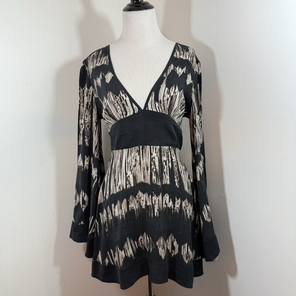 Marciano by Guess Dress S Silk Black Bohemian 60's Tie Dye Festival Luxe Pockets - Picture 2 of 14